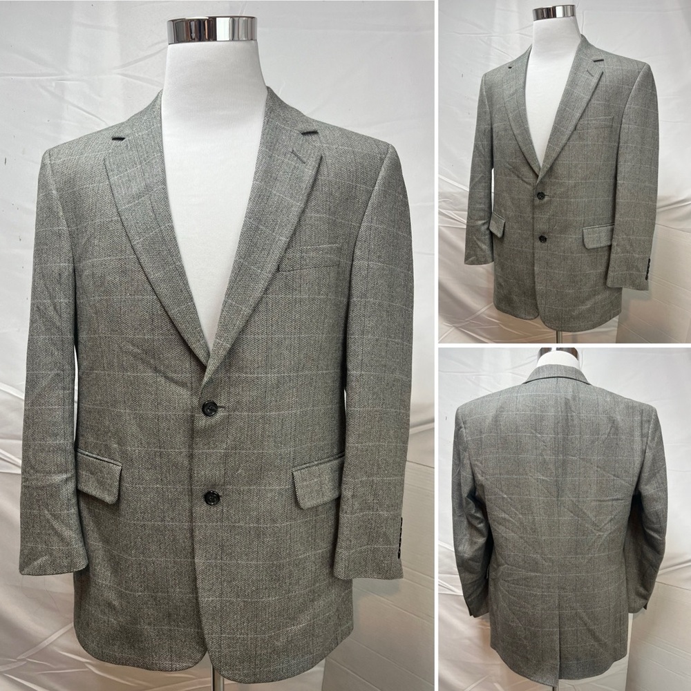 Jos. A. Bank Men's 42R Gray Silk/Cashmere/Wool Plaid Herringbone Blazer Jacket - Picture 5 of 7